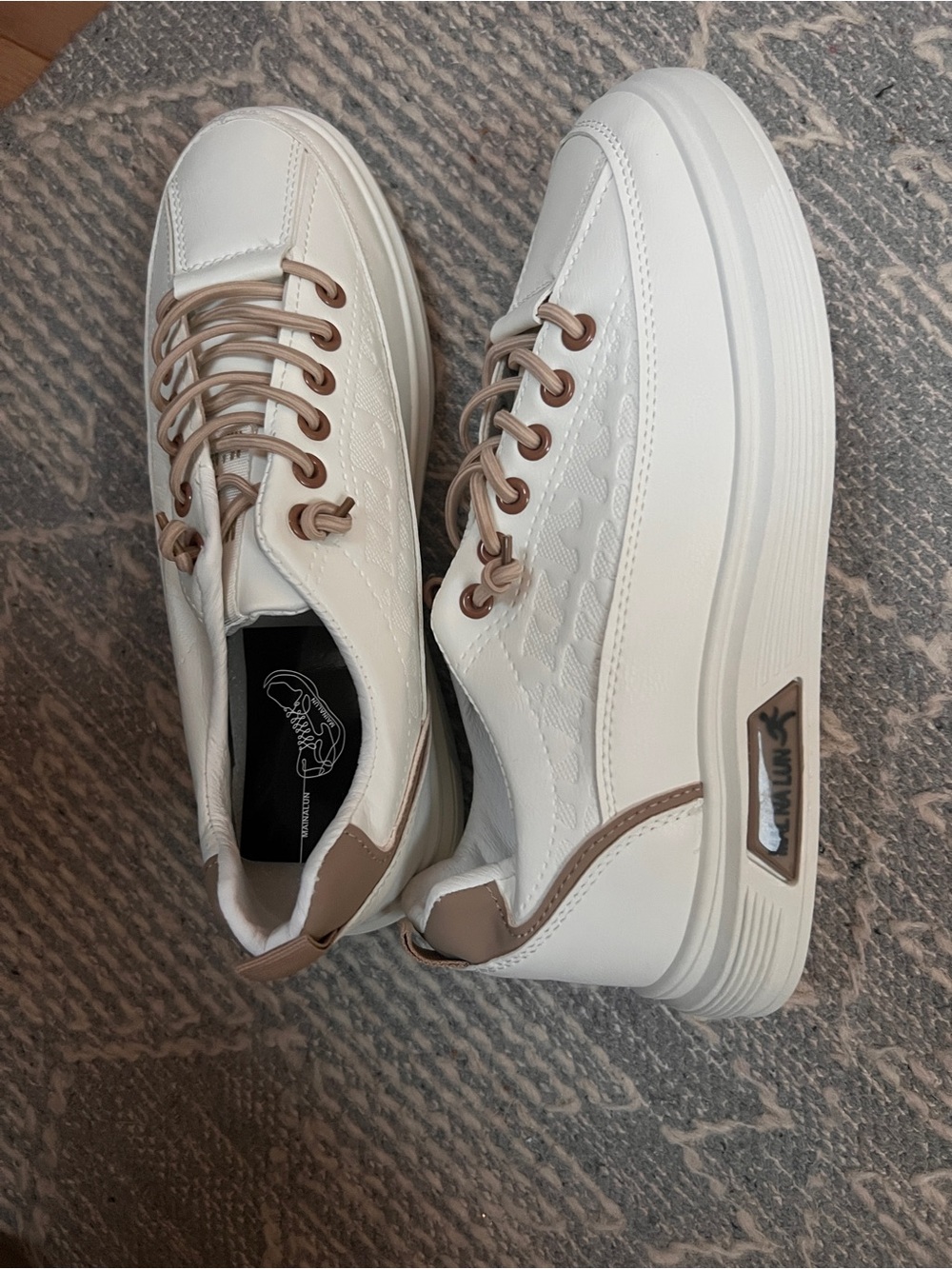 Men's White Platform Sneakers with Tan Accents